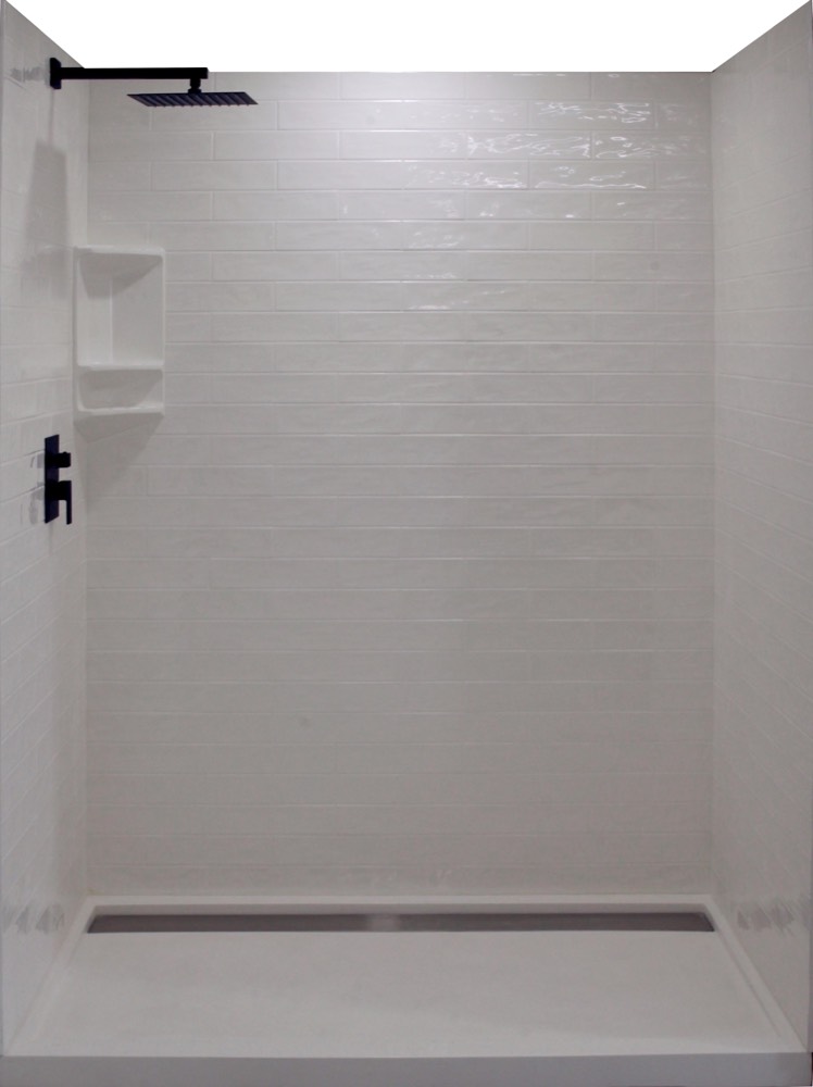 White subway-panel cultured marble shower